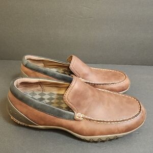 MERRELL THROTTLE MOC CHESTNUT BROWN LEATHER SLIP ON LOAFERS  MENS SIZE 9.5